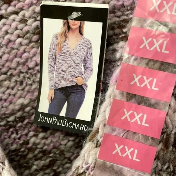 JohnPaulRichard Purple and Gray Cardigan with V-Neck and Long Sleeves - Picture 3 of 5